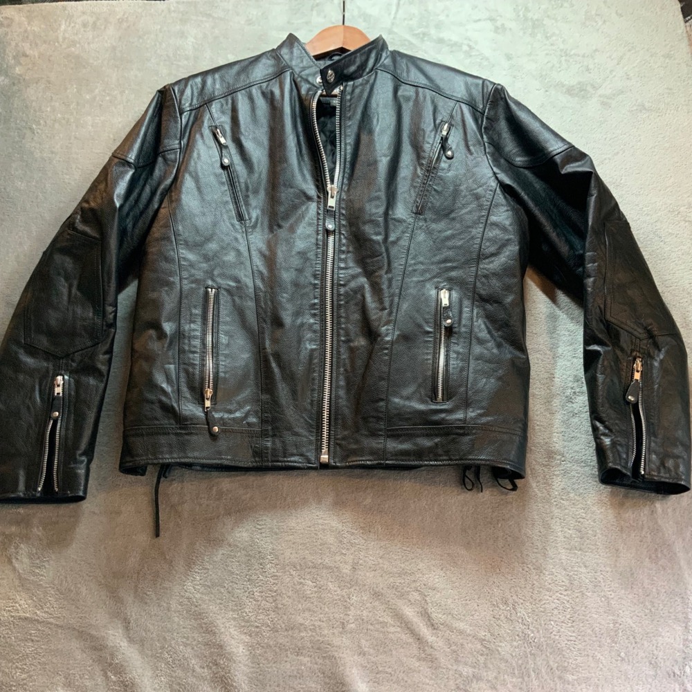 Wilsons Leather Mens XL Black Leather Motorcycle Cafe Racer Jacket Heavy YKK